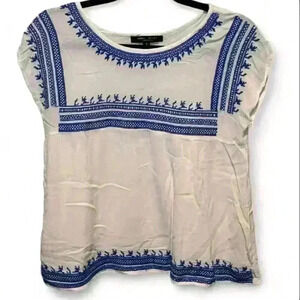 Romeo & Juliet Couture Women's Embroidered Boho Blouse White Size Small